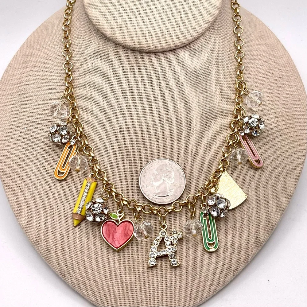 Fun Back to School Charm Necklace With Book Ruler Paper Perfect For Teachers - Picture 12 of 15